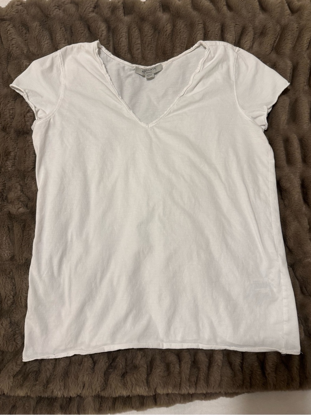 AllSaints White V-Neck Short Sleeve Tee
